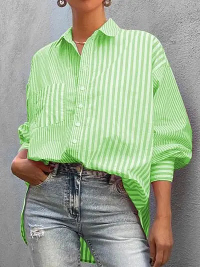 'Primrose' Striped Button Up Long Sleeve Shirt - Celes Fashion